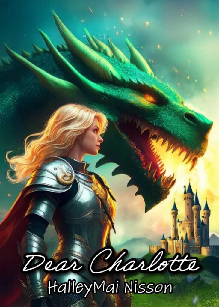 woman warrior with dragon and castle behind her