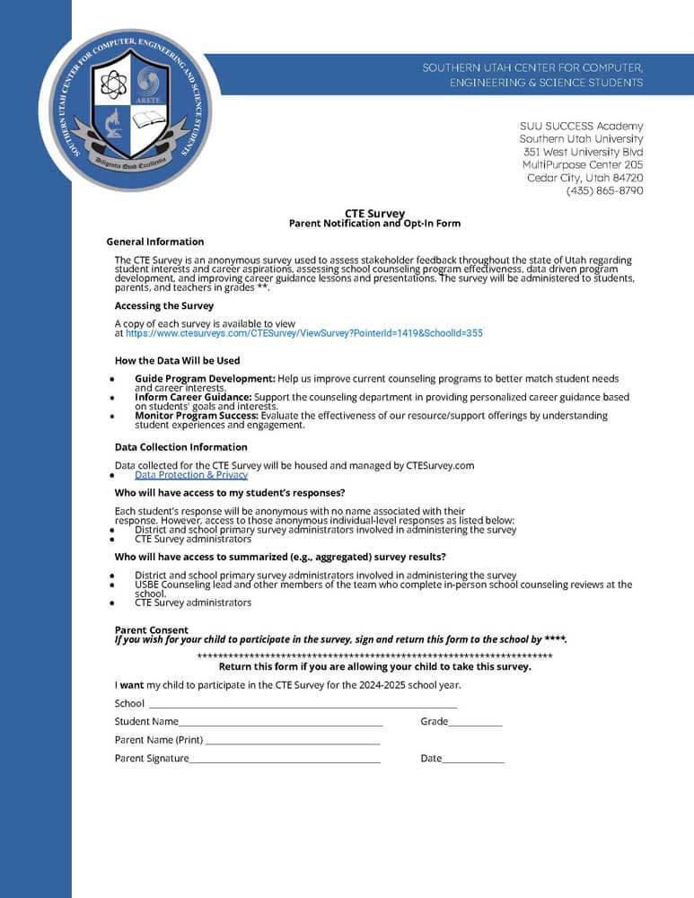 Photo of the CTE Survey form